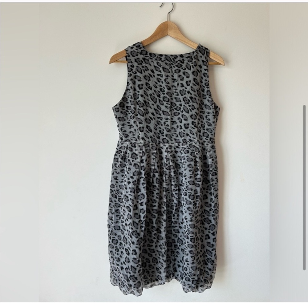 Savida Leopard Print Shift Dress-Accordion Crepe Tie@Neck-detail-Pockets-Sz 14 🩶 - Picture 8 of 9